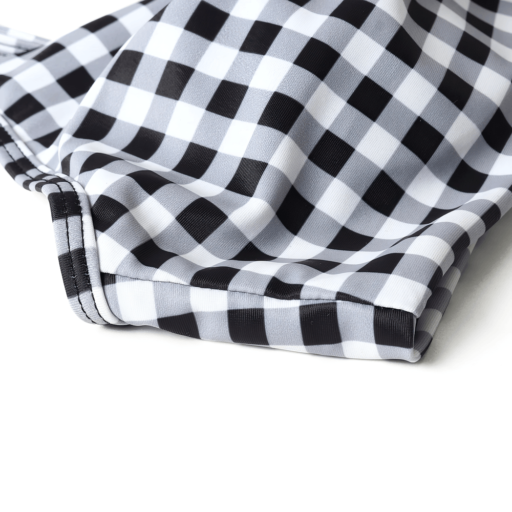 Push-Up Women's Swimsuits with Wrap Top - SF4756 black and white checkered fabric close-up detail.