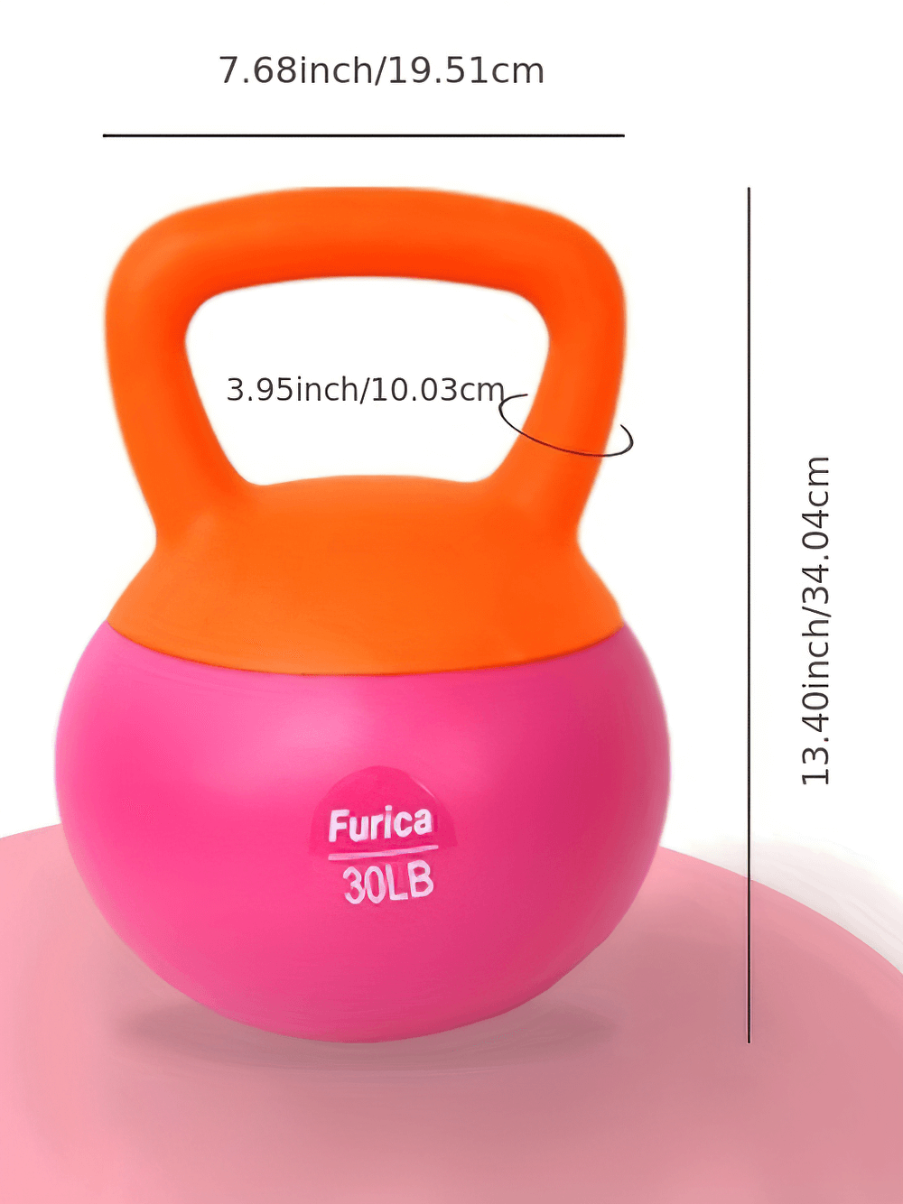 Pink and orange PVC-coated 30LB kettlebell with ergonomic handle, perfect for home and gym strength training workouts.