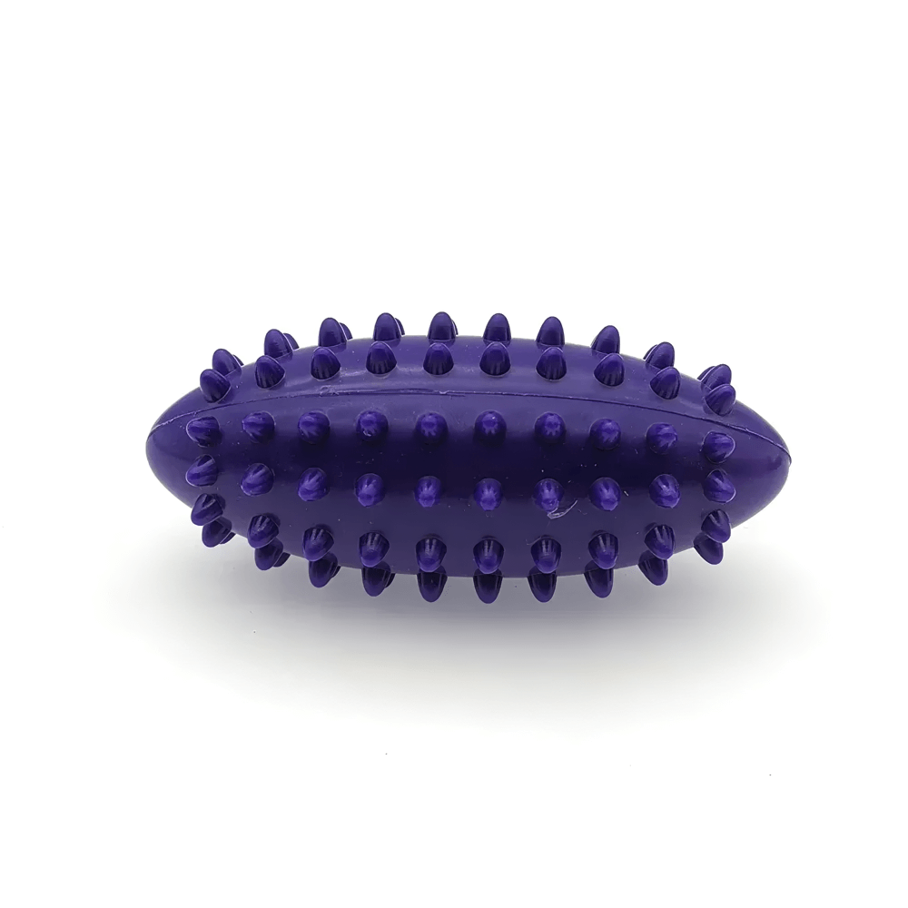 Purple PVC spiky massage ball for foot and hand pain relief, ideal for trigger point release and plantar fasciitis therapy.