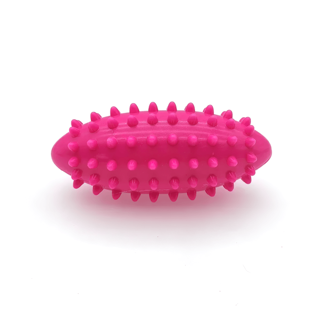 Pink PVC spiky massage ball for foot and hand pain relief, ideal for plantar fasciitis therapy and deep tissue muscle relaxation.