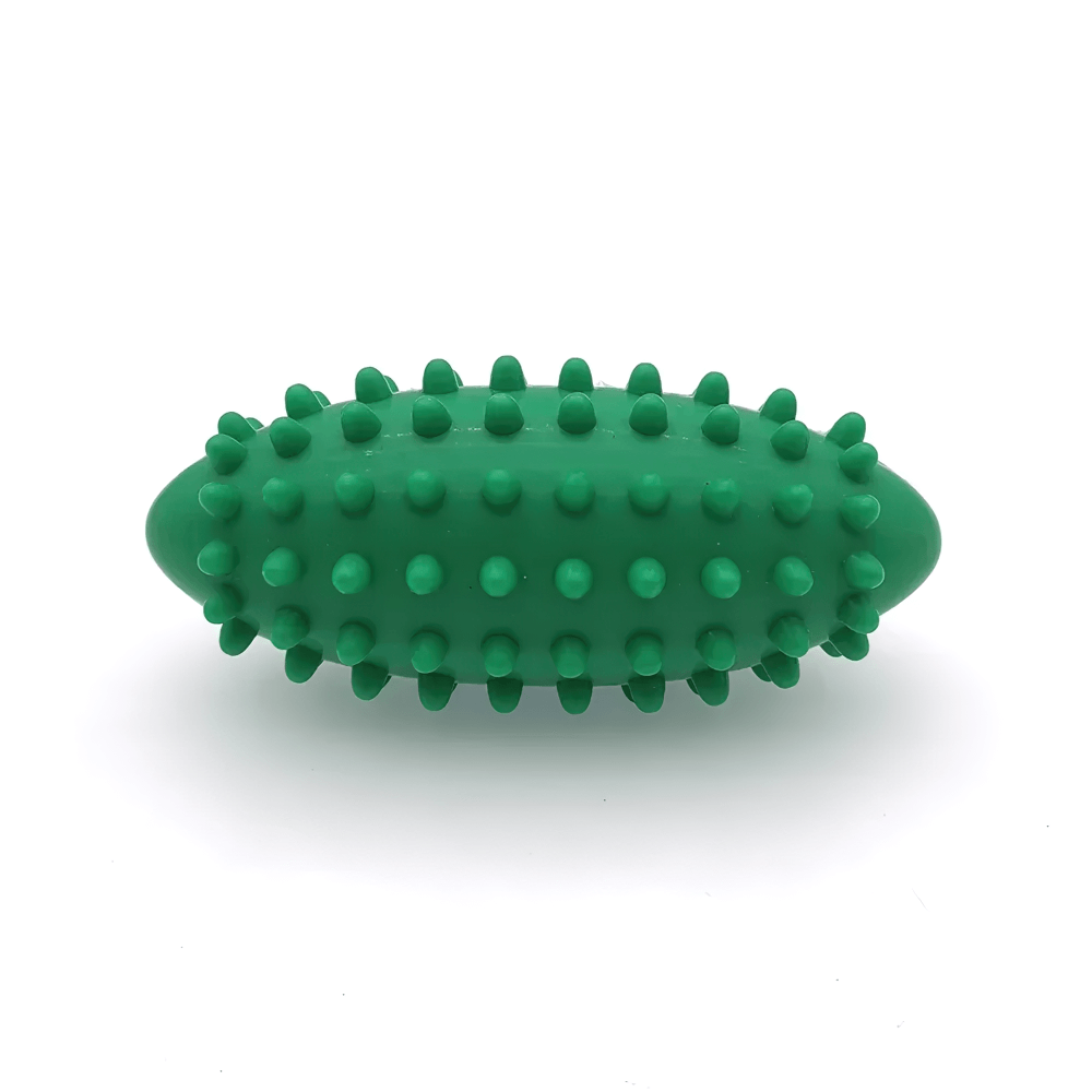 Green PVC spiky massage ball for foot and hand pain relief, ideal for plantar fasciitis therapy and muscle relaxation.