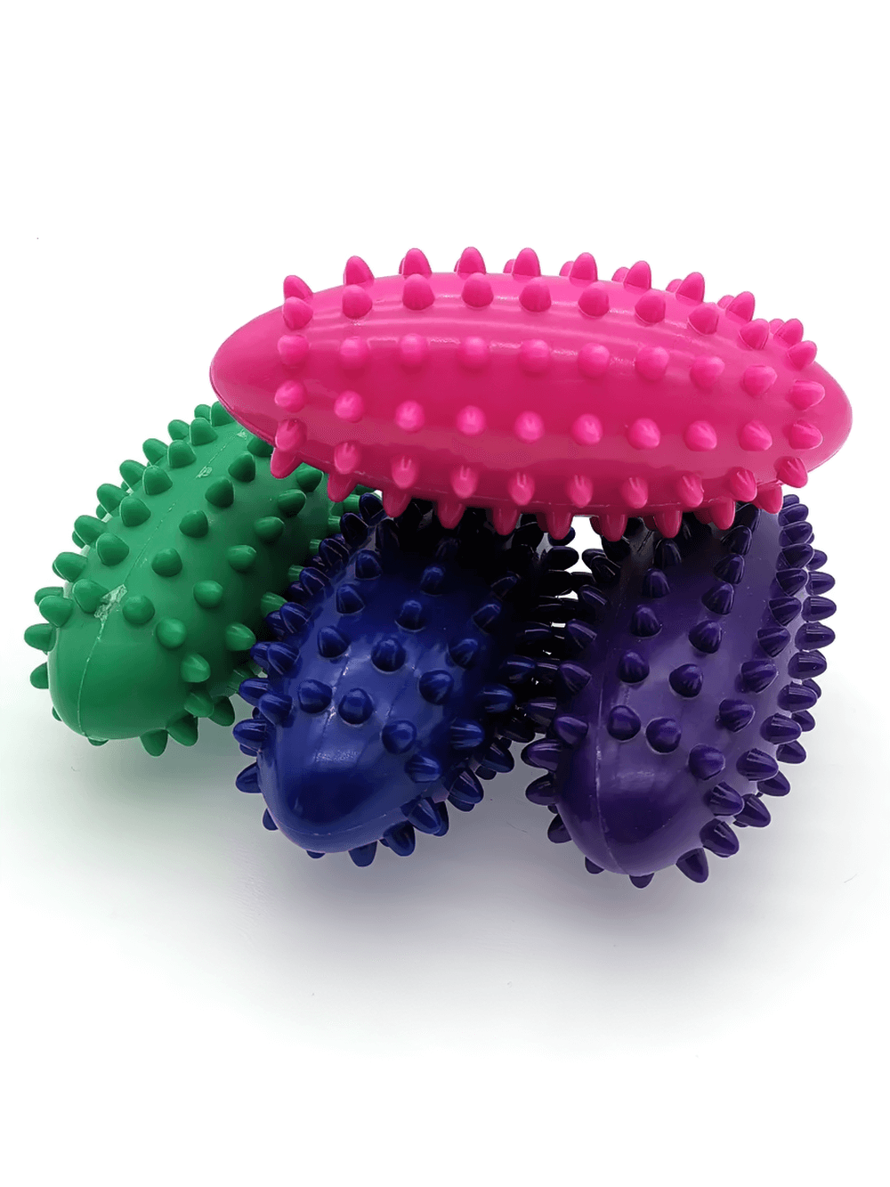 Colorful PVC spiky massage balls for hand and foot pain relief, ideal for plantar fasciitis therapy and muscle relaxation.