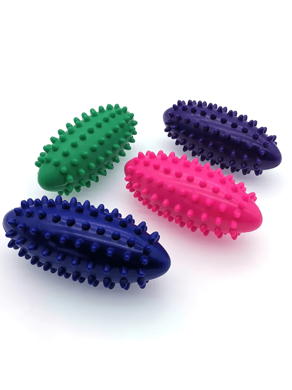 Colorful PVC spiky massage balls for trigger point release and plantar fasciitis relief, ideal for muscle relaxation and sports recovery.