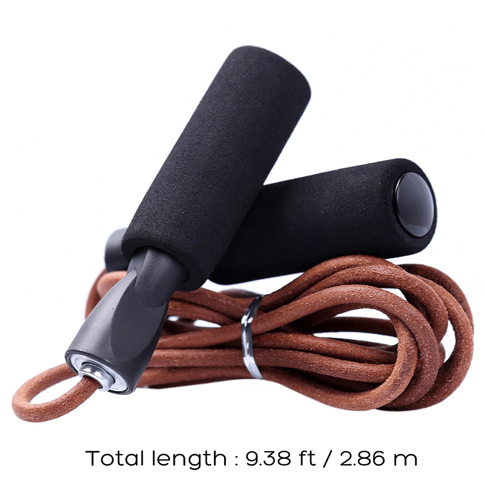 PVC steel wire skipping rope with soft grip handles and 9.38 ft length, ideal for fitness, cardio, and agility training.