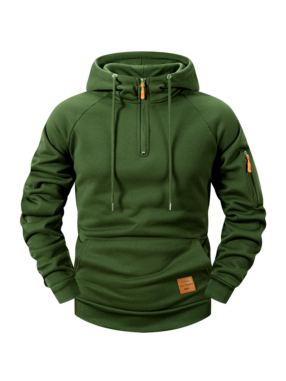 Quarter Zip Pullover Hoodie with Utility Pocket - SF4605 in green, featuring zip details and drawstring hood.