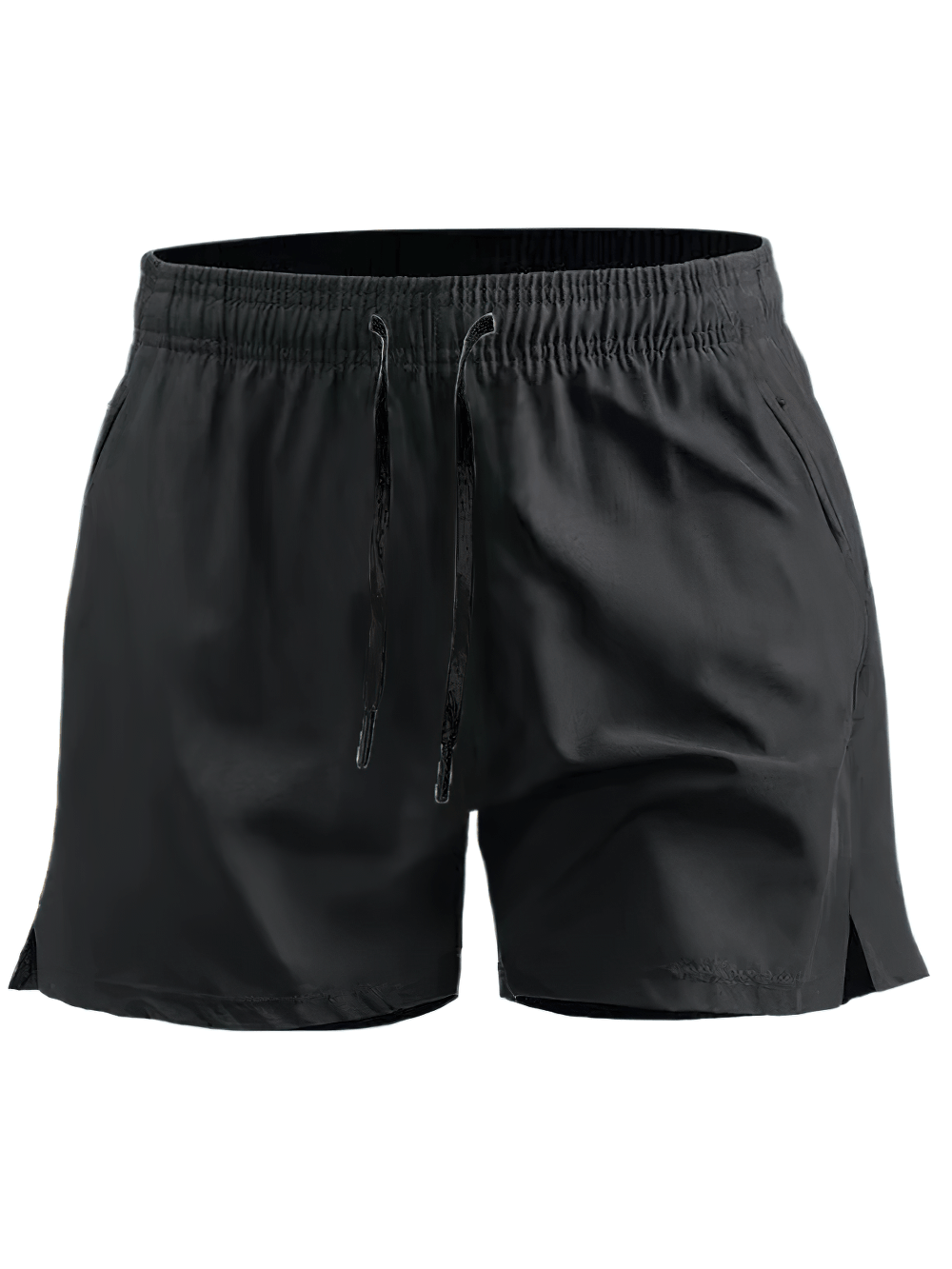 Alt Tag: Quick-Dry Athletic Running Shorts with Pockets - SF4450 black quick-dry workout shorts with drawstring waist, side pockets, split hem