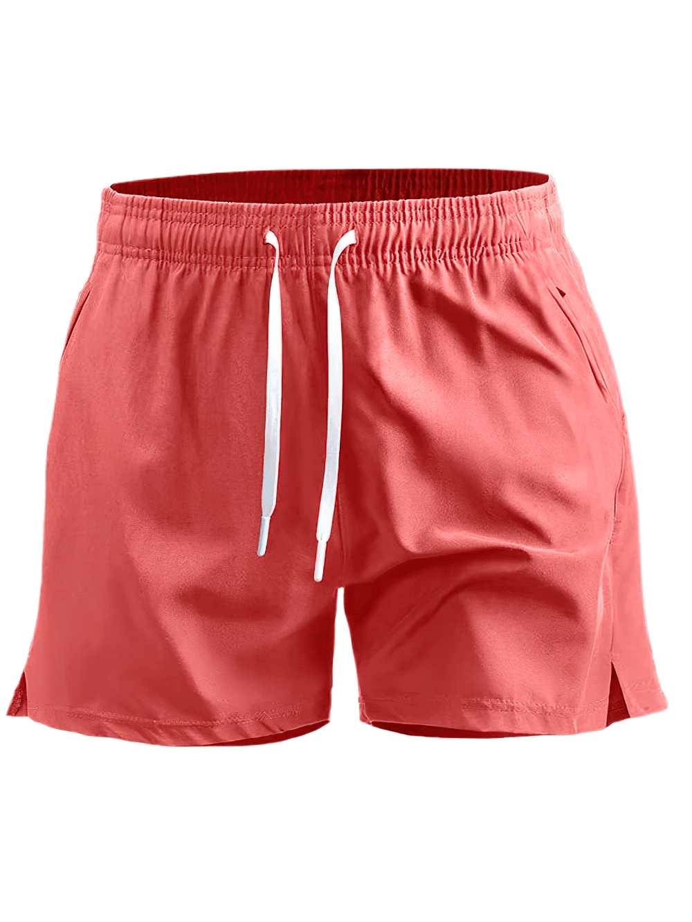 Alt Tag: Quick-Dry Athletic Running Shorts with Pockets - SF4450 coral quick-dry workout shorts with drawstring waist, side pockets