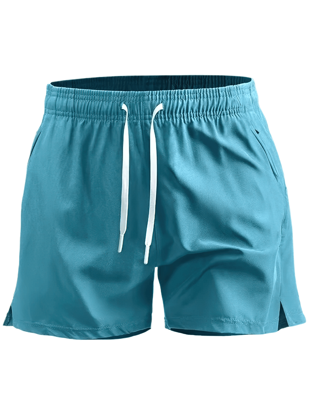 Alt Tag: Quick-Dry Athletic Running Shorts with Pockets - SF4450 teal quick-dry shorts with drawstring waist, side pockets and split hem