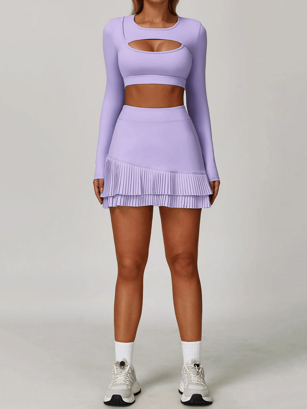 Quick Dry Athletic Skirt With Layered Pleated Hem - SF4570, showcasing a stylish high waist design in lavender.