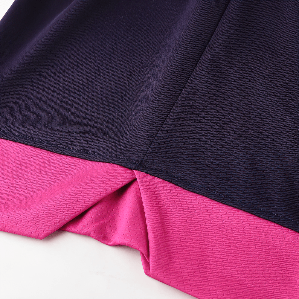 Alt Tag: Quick Dry Basketball and Training Loose Shorts - SF4455 close-up of quick-dry fabric with contrast hem panels in navy and pink