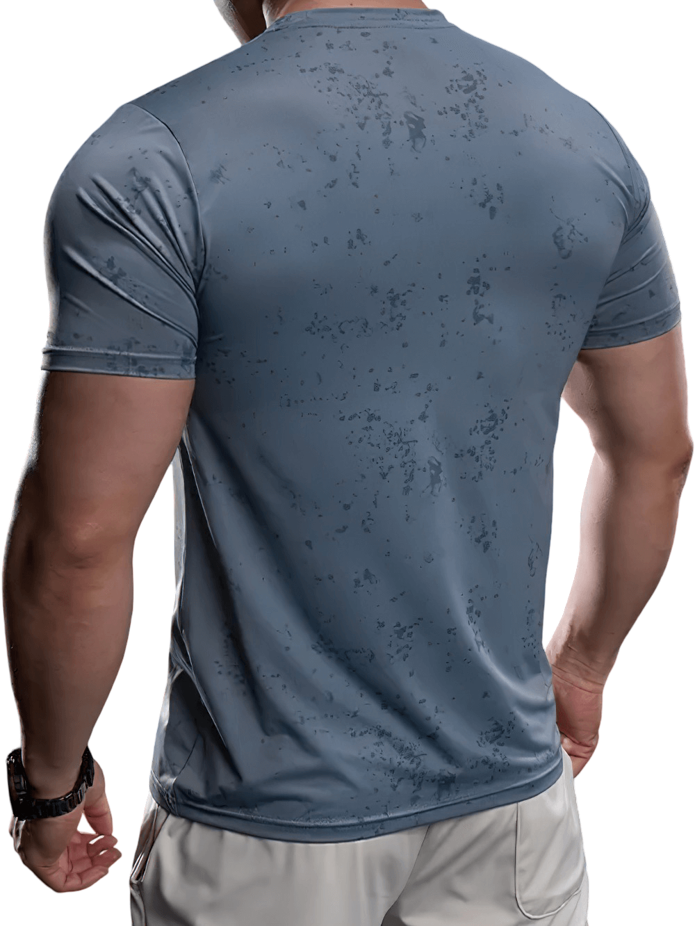 Alt Tag: Quick Dry Compression T-Shirt with Marbled Print - SF4373 men’s light gray marbled quick-dry slim fit short sleeve training top back view