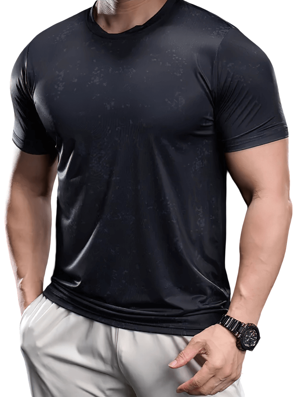 Alt Tag: Quick Dry Compression T-Shirt with Marbled Print - SF4373 men’s quick-dry slim gym training tee, crew neck, short sleeve