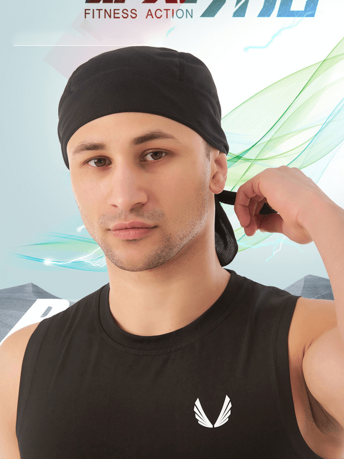 Man wearing Quick Dry Cycling Cap and UV Protection Headband, ideal for outdoor sports like cycling and hiking.