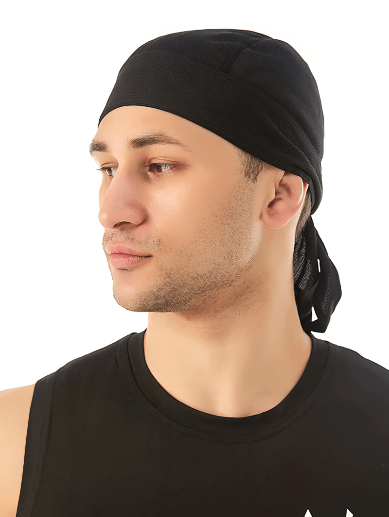 Man wearing Quick Dry Cycling Cap for UV protection and comfort.