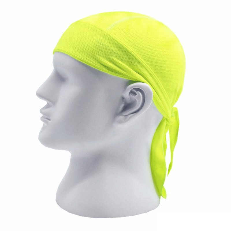 Bright yellow quick dry cycling cap with UV protection on a mannequin head, perfect for outdoor sports like cycling and hiking.