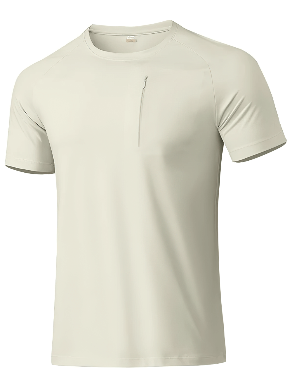 Alt Tag: Quick Dry Hiking T-Shirt with Utility Chest Pocket - SF4366 light beige men’s quick-dry tee with zip utility chest pocket