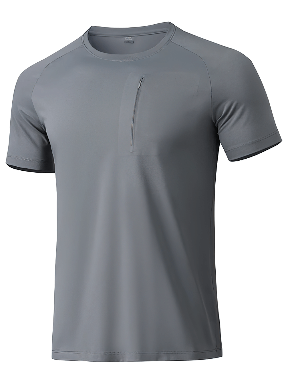 Alt Tag: Quick Dry Hiking T-Shirt with Utility Chest Pocket - SF4366 gray men's quick-dry short-sleeve tee with zip chest pocket