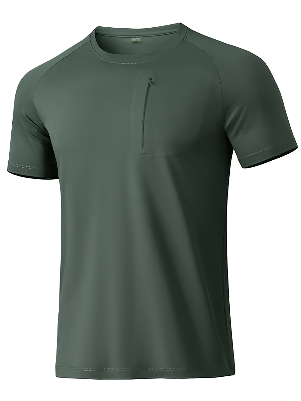 Alt Tag: Quick Dry Hiking T-Shirt with Utility Chest Pocket - SF4366 men’s quick-dry short sleeve tee with zip chest pocket, green