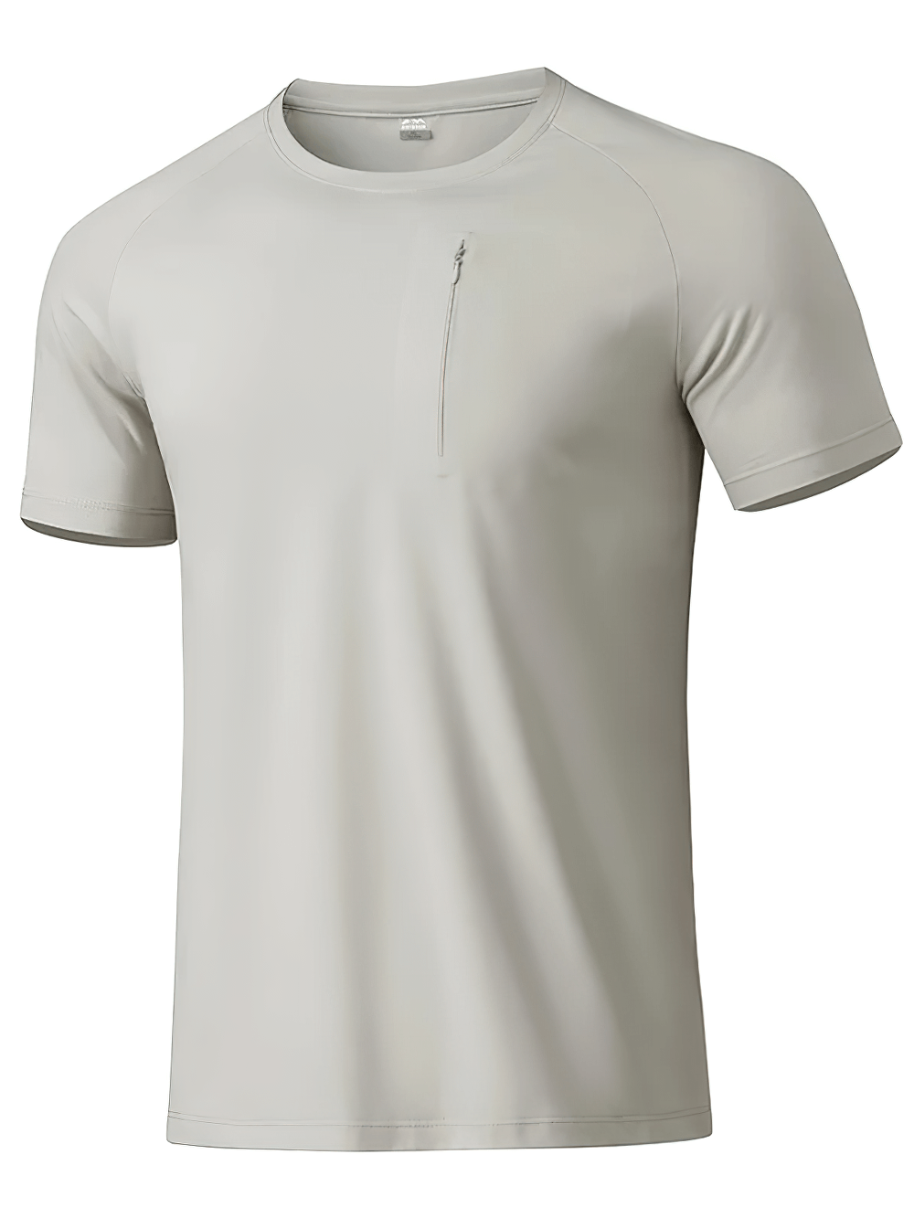 Alt Tag: Quick Dry Hiking T-Shirt with Utility Chest Pocket - SF4366 men’s quick-dry short sleeve tee with zip utility chest pocket, light gray
