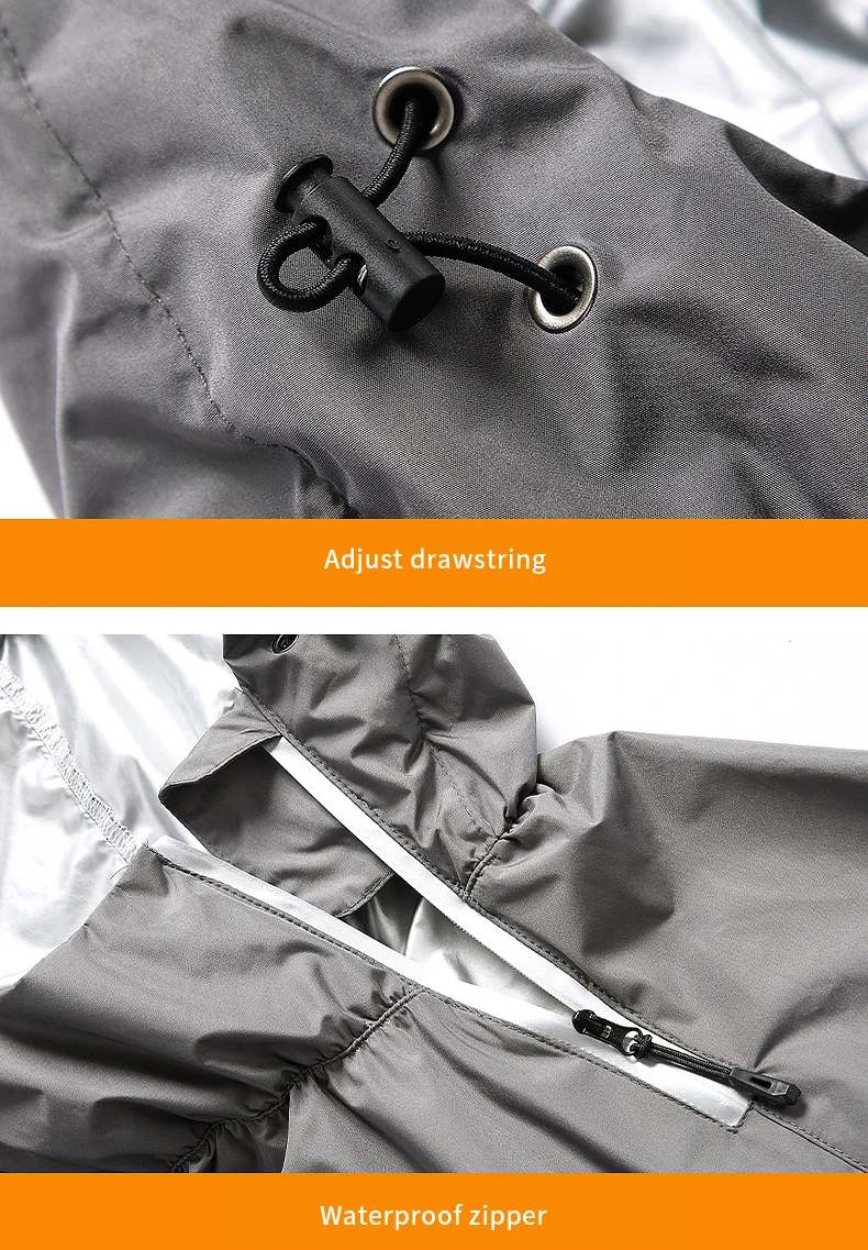 Close-up of Quick Dry Hooded Running Tracksuit with adjustable drawstring and waterproof zipper, SF2043, windproof gym clothing for men.