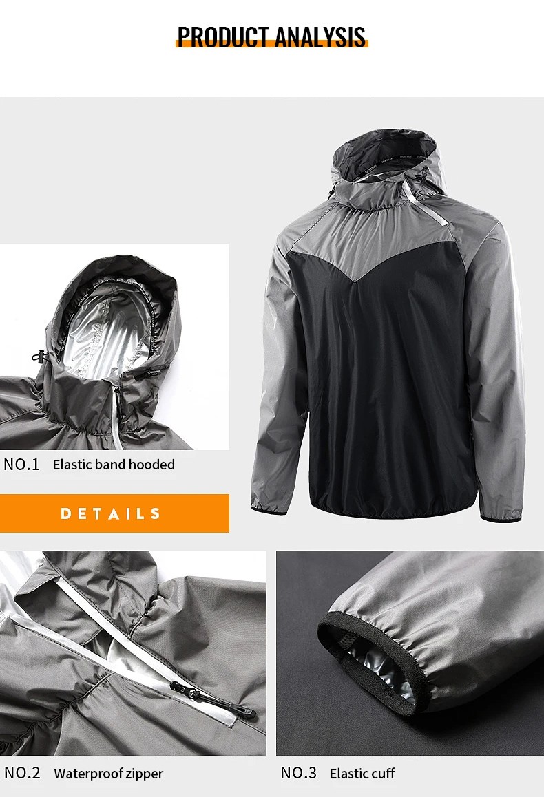 Men’s Quick Dry Hooded Running Jacket SF2043, with waterproof zipper, elastic cuffs, and windproof features perfect for fitness.