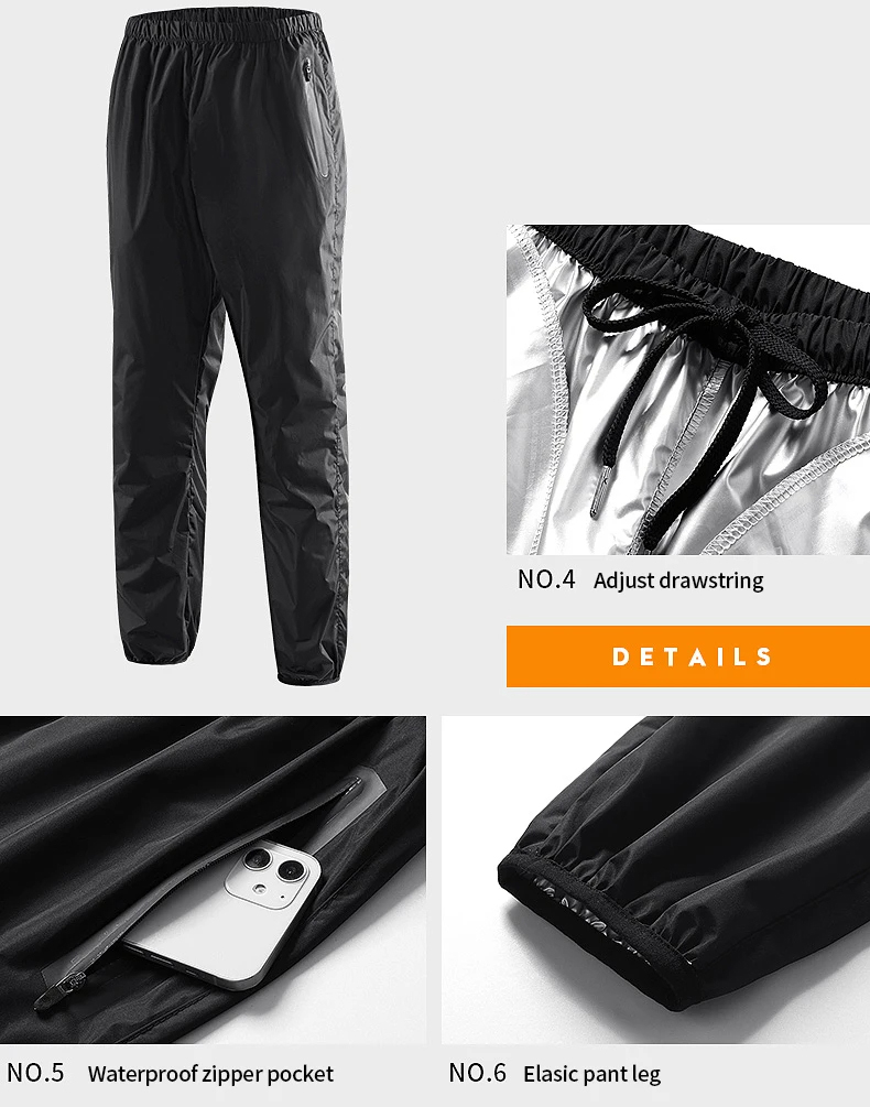 Quick dry men's running tracksuit pants with drawstring, waterproof zipper pocket, and elastic pant leg. Ideal for gym and sports.