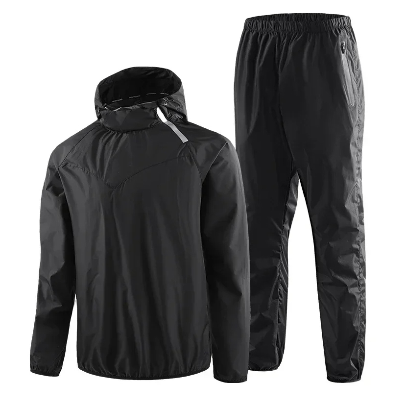 Quick Dry Hooded Running Tracksuit SF2043: Windproof, water-resistant fitness suit for men, ideal for running and gym workouts.