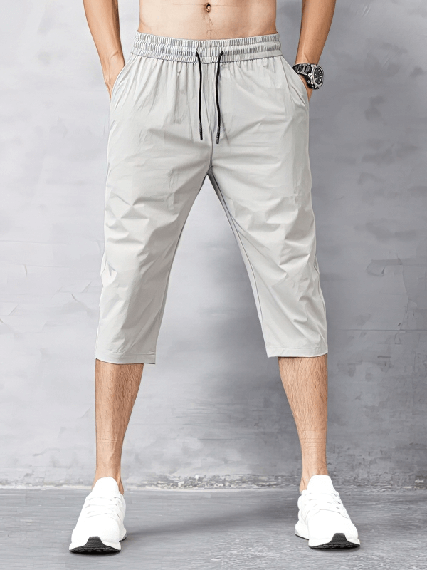 Quick Dry Lightweight Men's Extended Shorts with Side Pockets, Knee-Length, Black, SF1342, Comfortable and Stretchy Design.