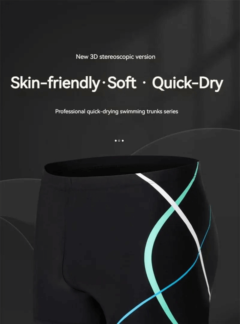 Quick Dry Men's Swim Trunks with sleek swirl design, showcasing agility and softness. Perfect for athletes seeking performance.