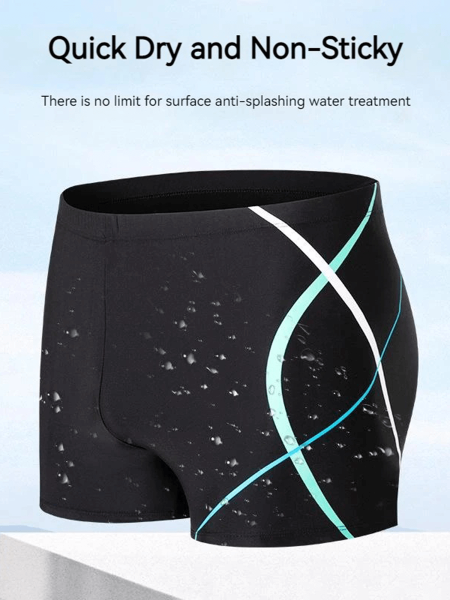 Quick Dry Men's Streamline Swim Trunks with mixed color swirl pattern, perfect for athletes seeking sleek performance in the water.