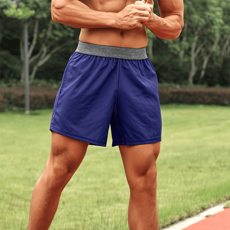 Quick Dry Men's Training Shorts with pockets in a vibrant blue, featuring breathable fabric and elastic waistband for a secure fit outdoors.