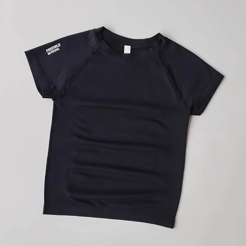 Alt Tag: Quick Dry Ribbed Short Sleeve T-Shirts for Women - SF4381 navy quick-dry breathable fitted yoga gym crew neck tee