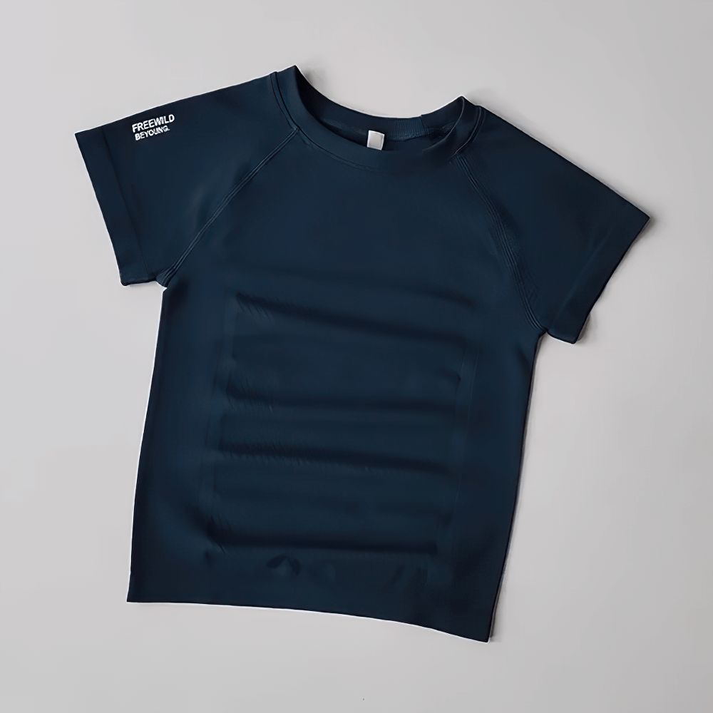 Alt Tag: Quick Dry Ribbed Short Sleeve T-Shirts for Women - SF4381 navy quick-dry ribbed crew neck fitted yoga gym tee