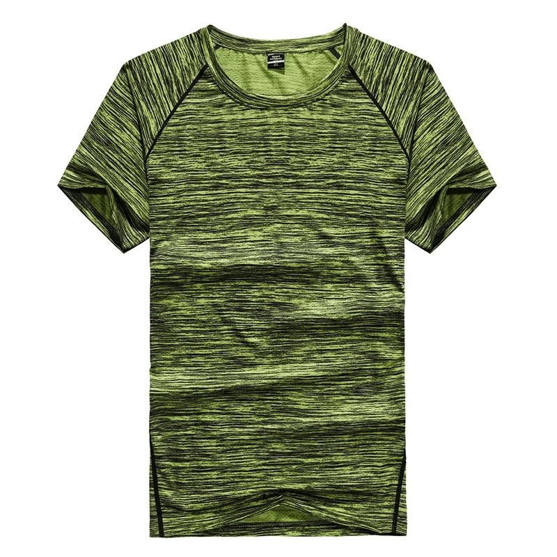 Green quick-dry round neck running T-shirt for men, SF1944, made of breathable polyester with short sleeves, ideal for sports activities.