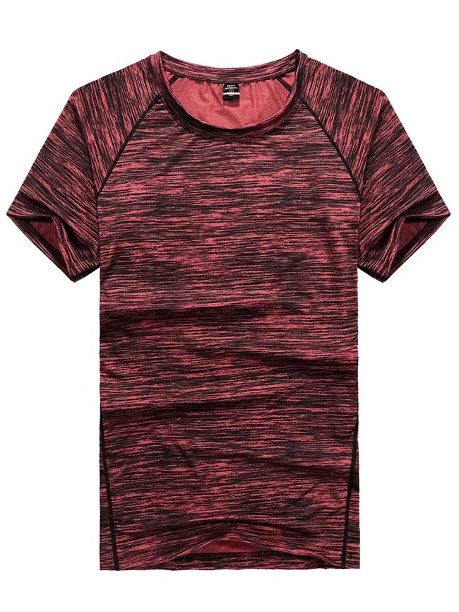 Quick-Dry Round Neck Running T-Shirt for Men in red with short sleeves and stylish pattern, perfect for athletic performance.