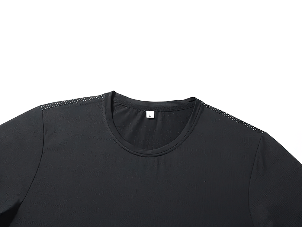 Alt Tag: Quick Dry Running Elastic T-Shirt For Men - SF4346 black breathable quick-dry athletic tee with ventilated shoulder panels