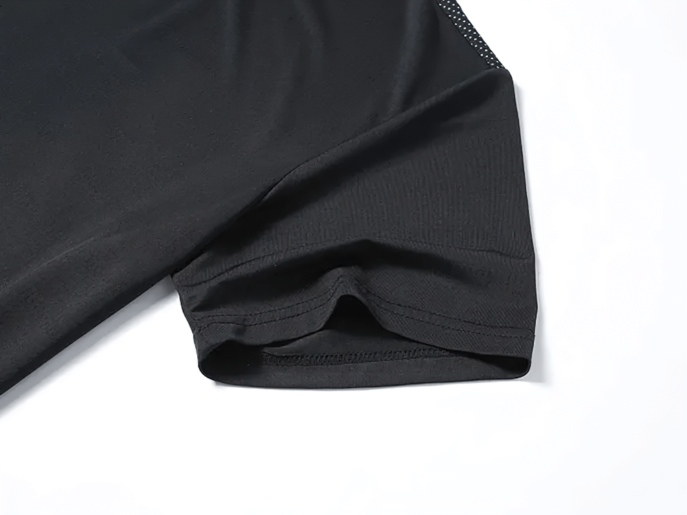 Alt Tag: Quick Dry Running Elastic T-Shirt For Men - SF4346 black sleeve hem close-up, breathable quick-dry elastic sports tee detail