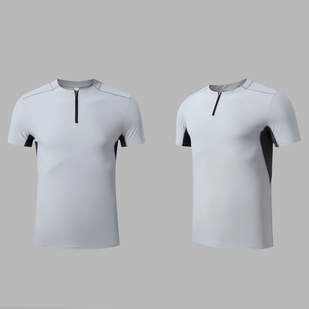 Alt Tag: Quick Dry Running Fitness Stand Collar Tee - SF4345 white short sleeve zip neck quick-dry sports jersey for running gym cycling