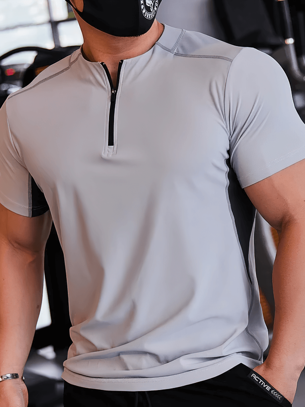 Alt Tag: Quick Dry Running Fitness Stand Collar Tee - SF4345 mens short sleeve zip neck quick-dry sports jersey for gym, running & cycling