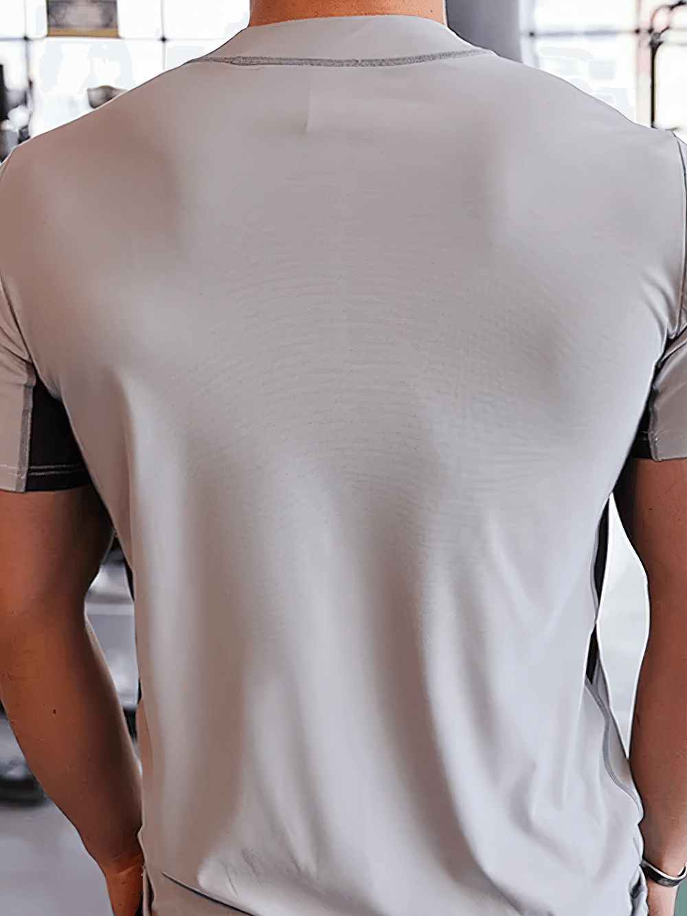 Alt Tag: Quick Dry Running Fitness Stand Collar Tee - SF4345 men’s quick-dry short sleeve sports jersey back view, lightweight training shirt