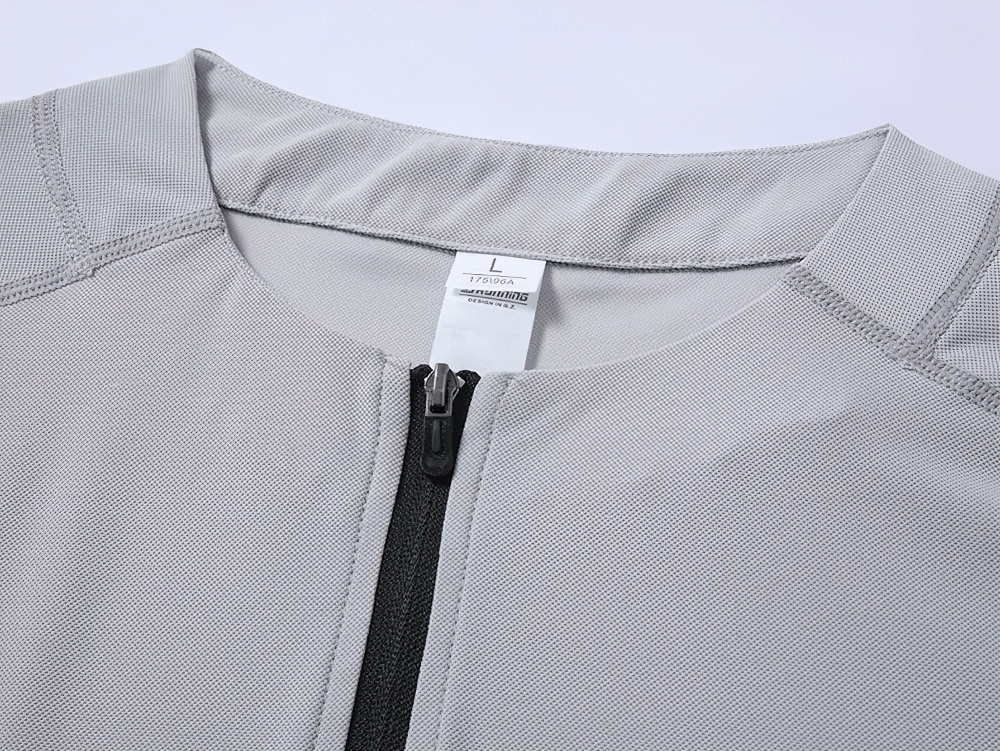 Alt Tag: Quick Dry Running Fitness Stand Collar Tee - SF4345 close-up of stand collar and zip neck on lightweight quick-dry sports jersey
