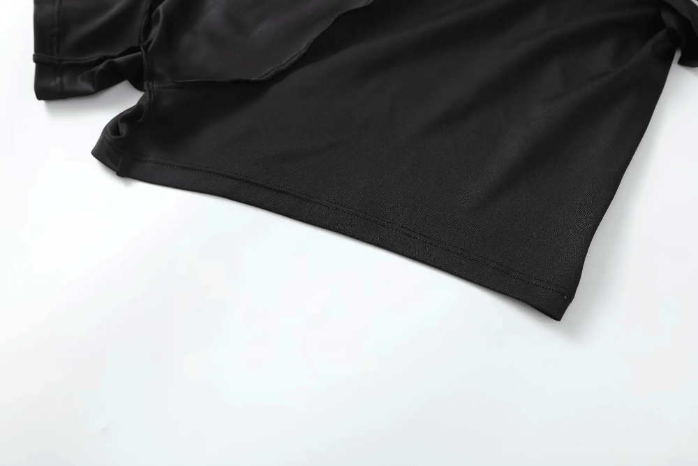 Alt Tag: Quick Dry Running Shorts with Rear Zip Pocket - SF4479 black split hem quick-dry 2-in-1 men’s training shorts close-up