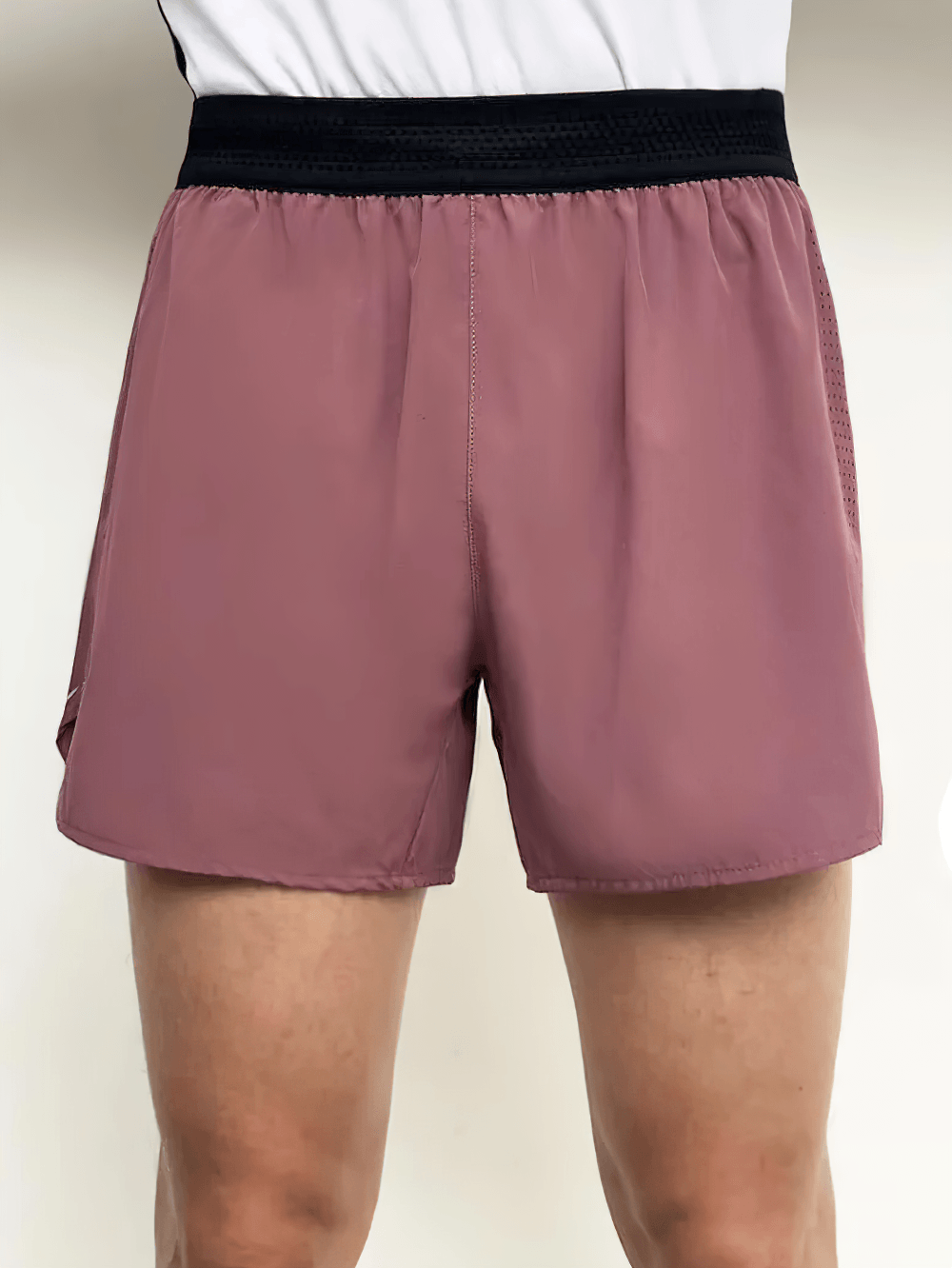 Alt Tag: Quick Dry Running Shorts with Rear Zip Pocket - SF4479 dusty rose men’s 2-in-1 training shorts with elastic waistband & split hem