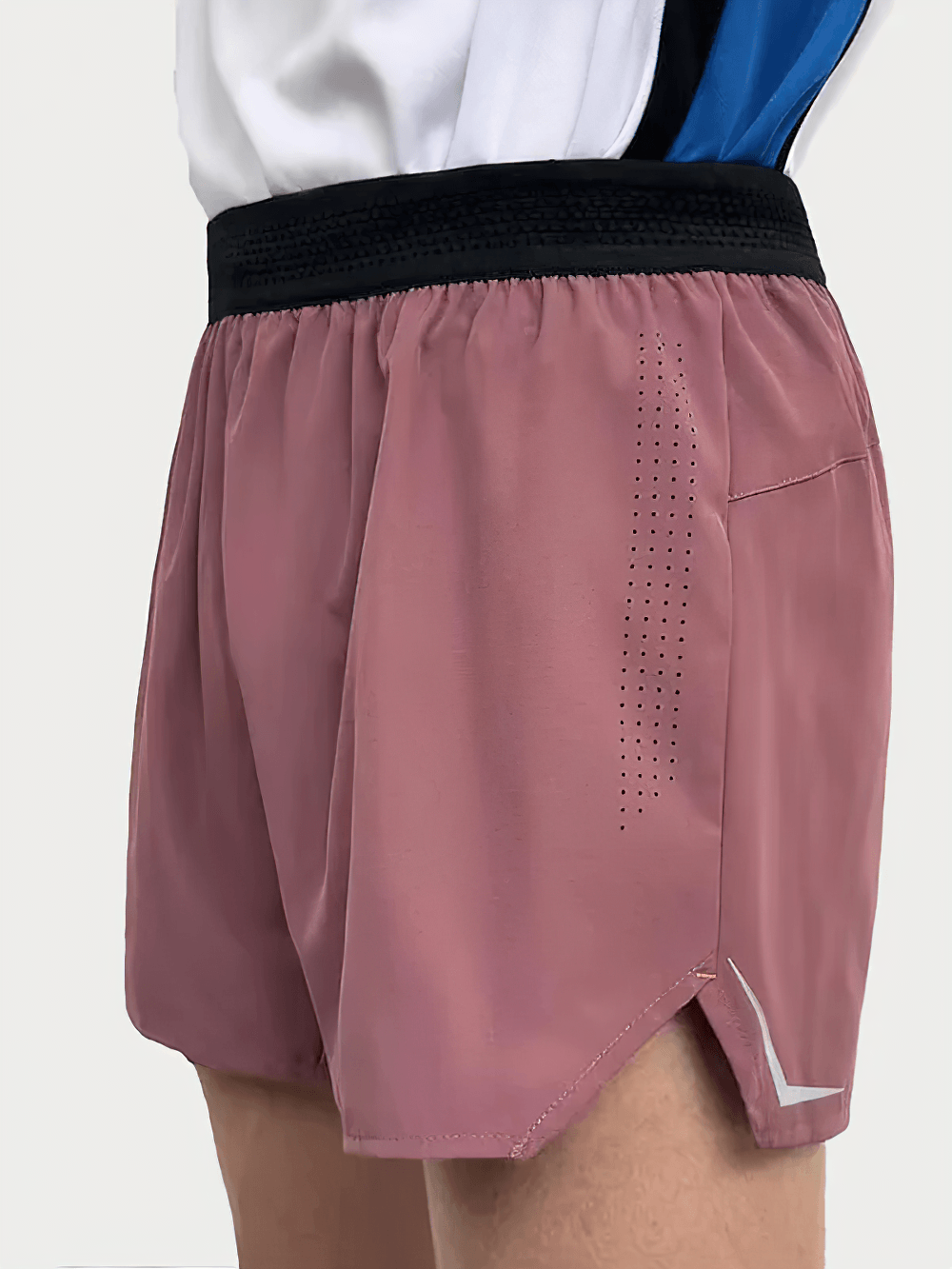 Alt Tag: Quick Dry Running Shorts with Rear Zip Pocket - SF4479 dusty rose men’s split-hem training shorts with elastic waistband