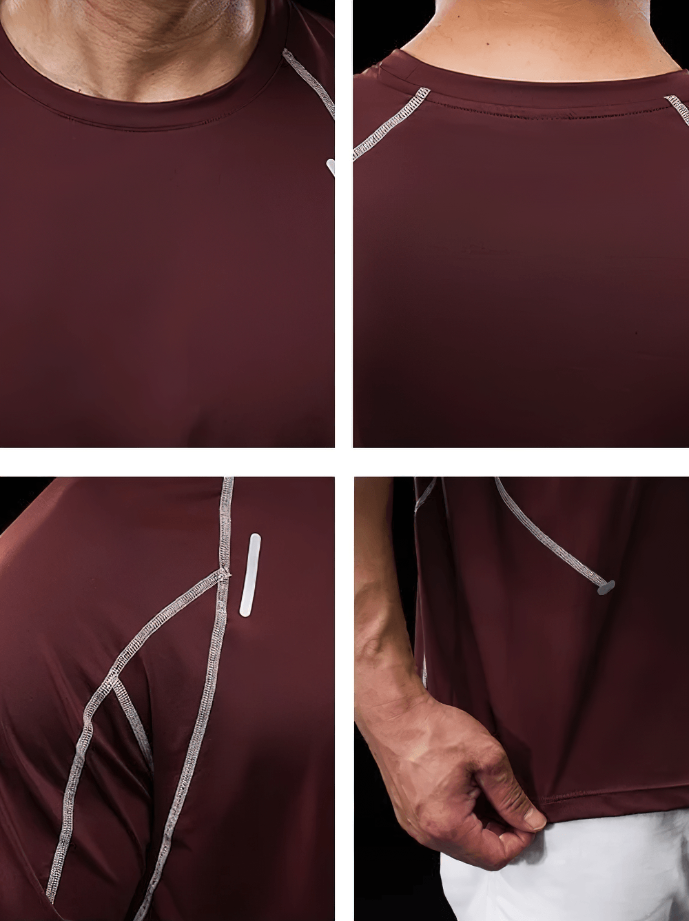 Close-up details of Quick Dry Running T-Shirt with Reflective Seams - SF4742 showcasing reflective seams and fabric texture.