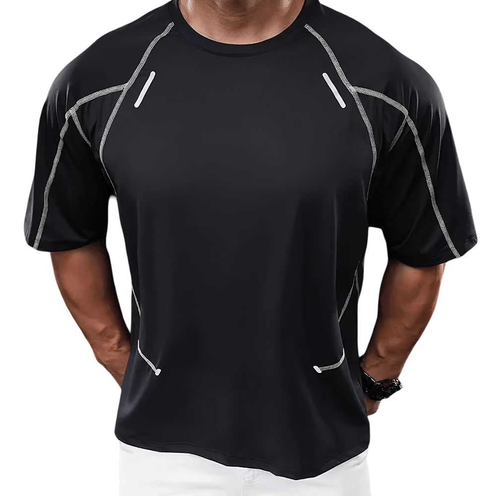 Quick Dry Running T-Shirt with Reflective Seams - SF4742 in black with reflective seam details for active training.