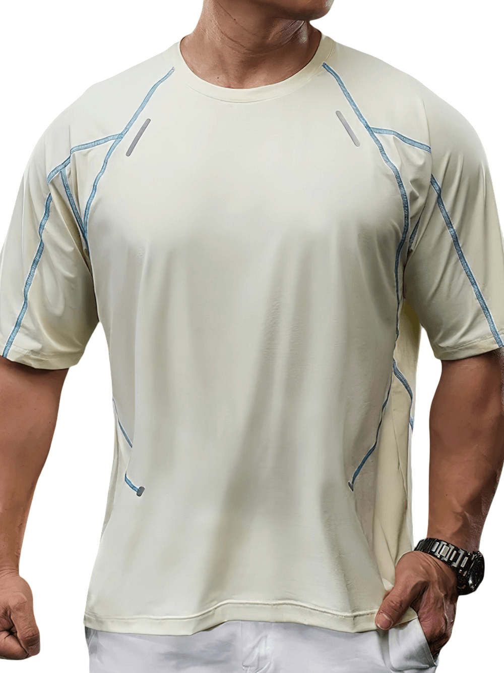 Quick Dry Running T-Shirt with Reflective Seams - SF4742 in light yellow, designed for men's active training and sports.