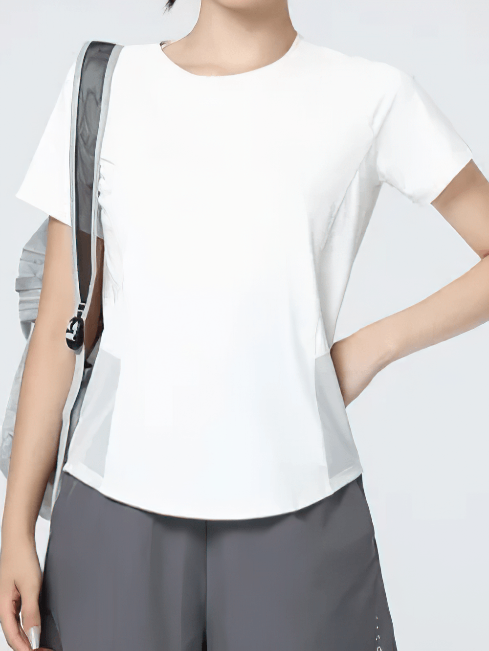 Alt Tag: Quick Dry Short Sleeve Sports T-Shirt for Women's - SF4430 white quick-dry breathable polyester tee with curved hem and side slits