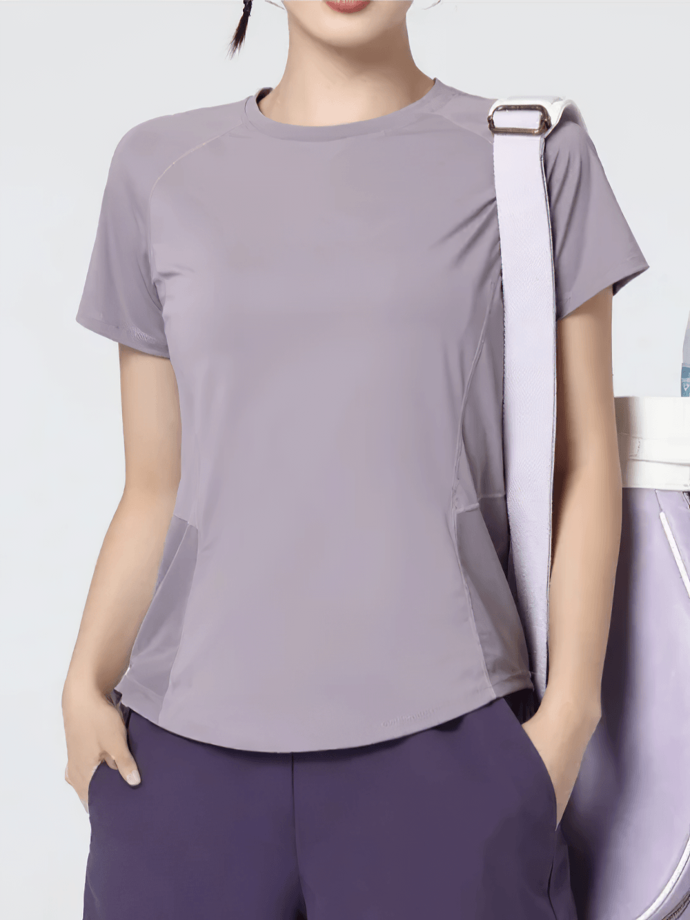 Alt Tag: Quick Dry Short Sleeve Sports T-Shirt for Women's - SF4430 breathable polyester top with curved hem and side slits, relaxed fit