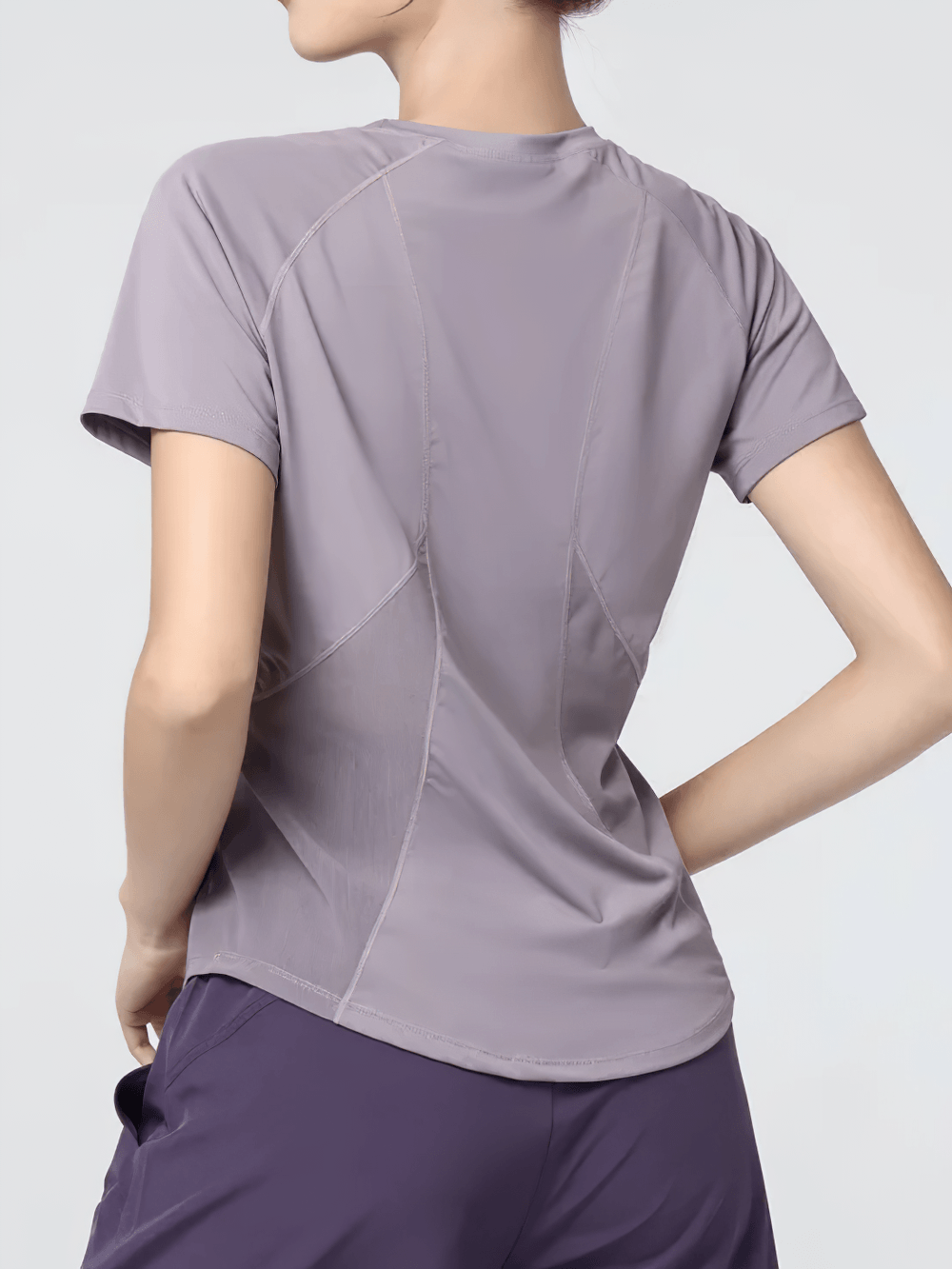 Alt Tag: Quick Dry Short Sleeve Sports T-Shirt for Women's - SF4430 back view, breathable polyester quick-dry tee with curved hem and side slits